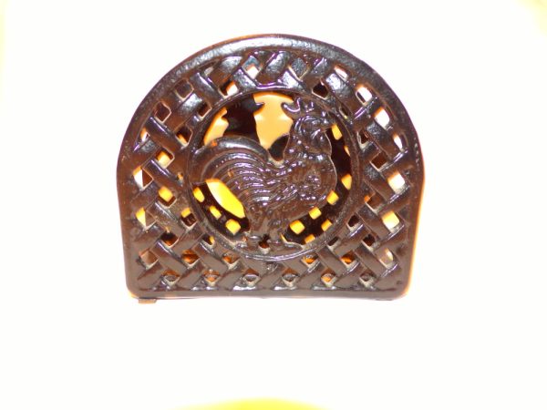 Product Image and Link for Black Cast Iron Rooster Chicken Mail/Letter Napkin Holder