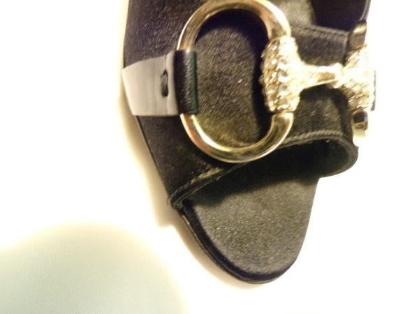 Product Image and Link for Gucci Black Satin Pumps Rhinestone Horsebit Heels Crystal Shoes Peep Toe 6B Gently Worn!