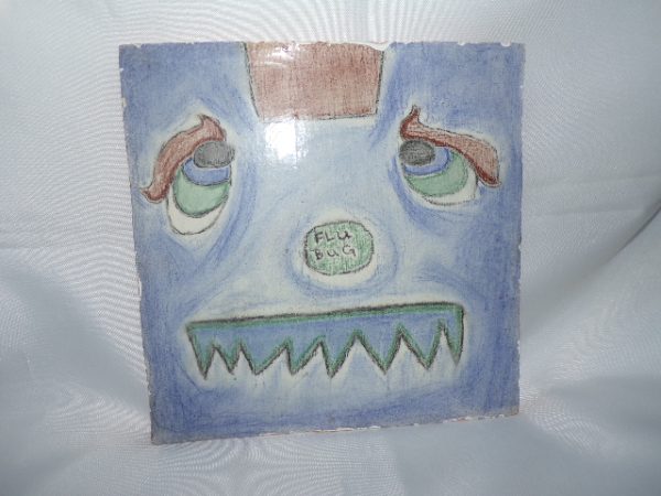 Product Image and Link for FLU BUG Sloth Hand Painted on Clay Tile Trivet 7.5″