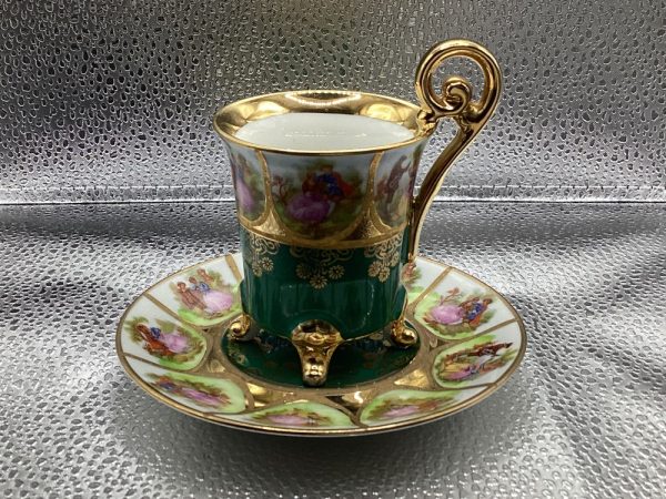 Product Image and Link for Vintage JKW Carlsbad Demitasse Teacup & Saucer Hand Painted