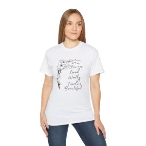 Product Image and Link for “Radiant Affirmation Tee: Lovely, Worthy, Beautiful”