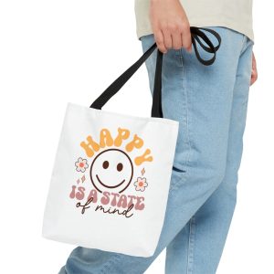 Product Image and Link for Happy is a state of mind tote bag
