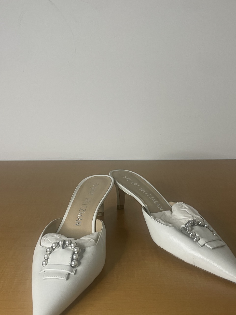 Stuart weitzman white mules hotsell