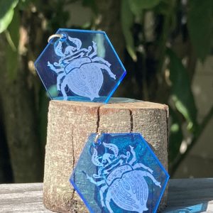 Product Image and Link for Blue Hexagon Beetle Earrings
