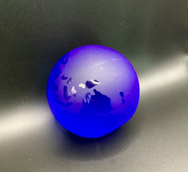 Product Image and Link for Cobalt Blue Glass Earth Etched Paper Weight