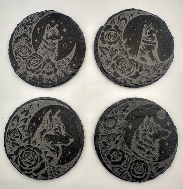 Product Image and Link for Mystical Wolves Slate Coaster Set (Set of 4): Infuse Your Day with Magic
