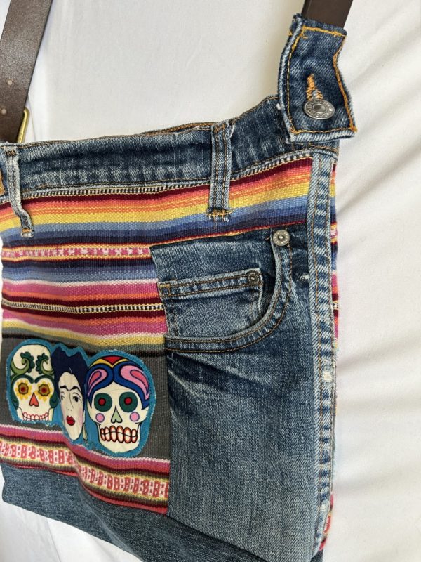 Product Image and Link for Up-cycled Denim Frida Kahlo Purse