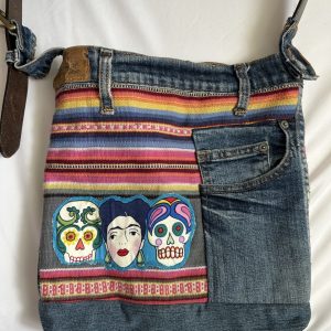 Product Image and Link for Up-cycled Denim Frida Kahlo Purse