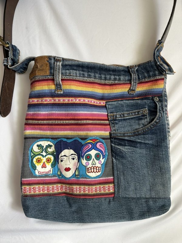 Product Image and Link for Up-cycled Denim Frida Kahlo Purse