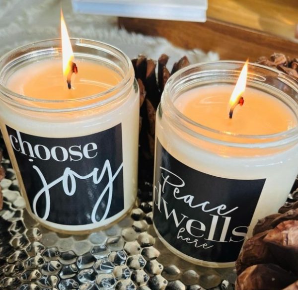 Product Image and Link for Perfect Peace Tea Peace Dwells Here Cardamom and Amber 8oz Glass Candle [BOGO FREE]