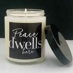 Product Image and Link for Perfect Peace Tea Peace Dwells Here Cardamom and Amber 8oz Glass Candle [BOGO FREE]