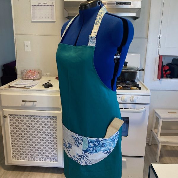 Product Image and Link for Handmade Turquoise w/ Flowered pocket Apron