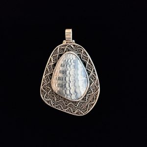 Product Image and Link for Sterling Silver Filigree Anadara Grey Pendant Vertical