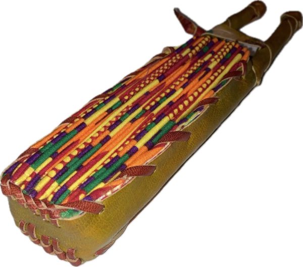 Product Image and Link for Bright African Kente folding fan w/ Beautiful Mustard Gold Leather Handle