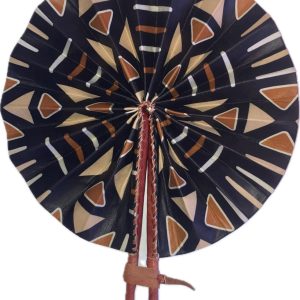 Product Image and Link for Brown & Black African Fan (Folding) Brown Leather Handle