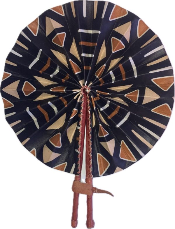 Product Image and Link for Brown & Black African Fan (Folding) Brown Leather Handle