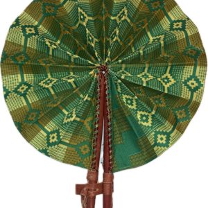 Product Image and Link for Green African Fan (Folding) Brown Leather Handle