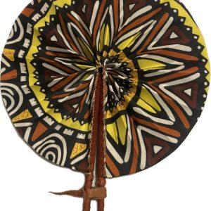 Product Image and Link for Yellow & Brown African Fan (Folding) Brown Leather Handle