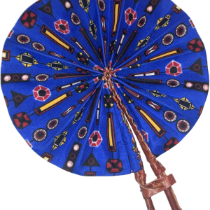 Product Image and Link for Royal Blue African Fan (Folding) Tan Leather Handle