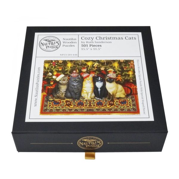 Product Image and Link for Cozy Christmas Cats (501 Piece Wooden Jigsaw Puzzle)
