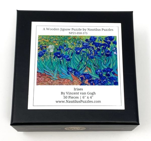 Product Image and Link for Irises By Vincent Van Gogh (50 Piece Mini Wooden Jigsaw Puzzle)