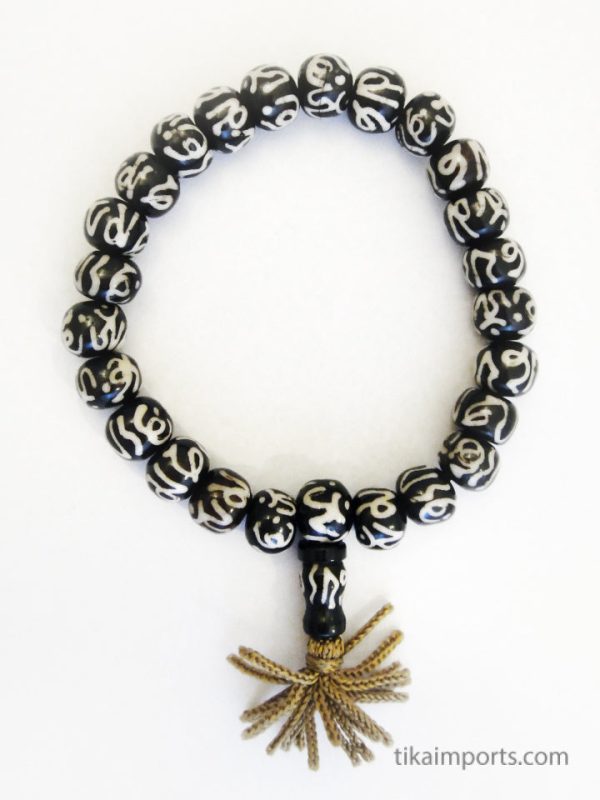 Product Image and Link for Carved Bone Batik Om Mala Bracelet