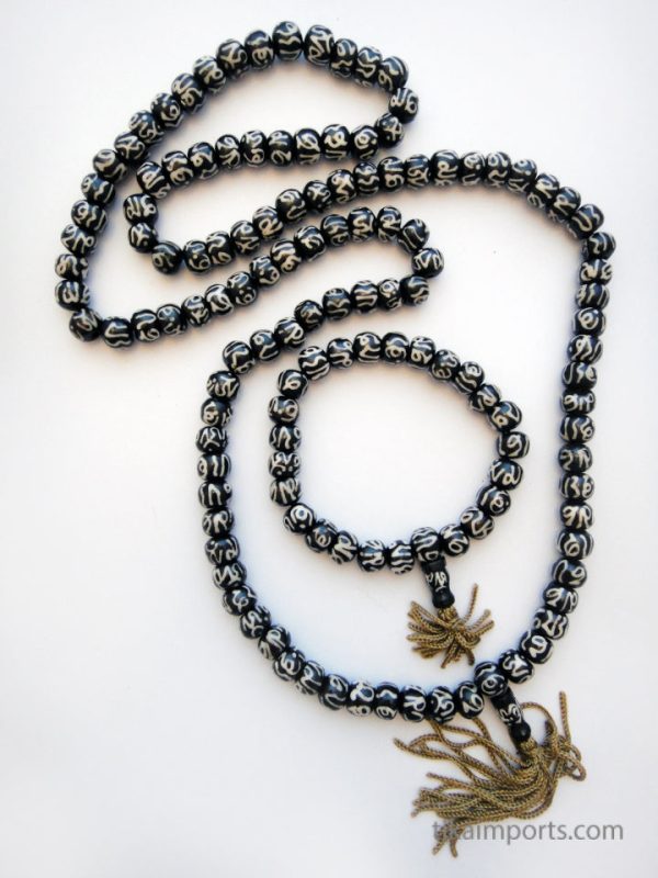 Product Image and Link for Carved Bone Batik Om Mala Bracelet
