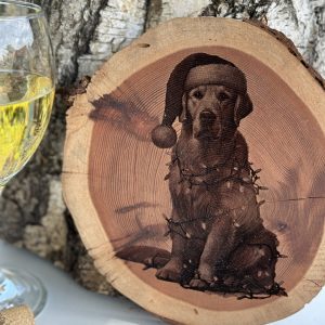 Product Image and Link for Santa’s Wild Ride: Wood Slice with Motorcycle Santa Engraving