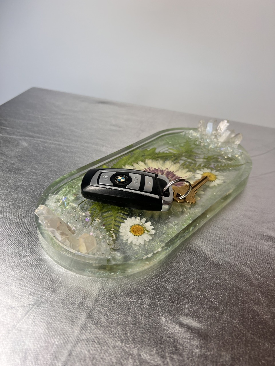 Dried Flower Resin Dish with Quartz Crystal California Shop Small