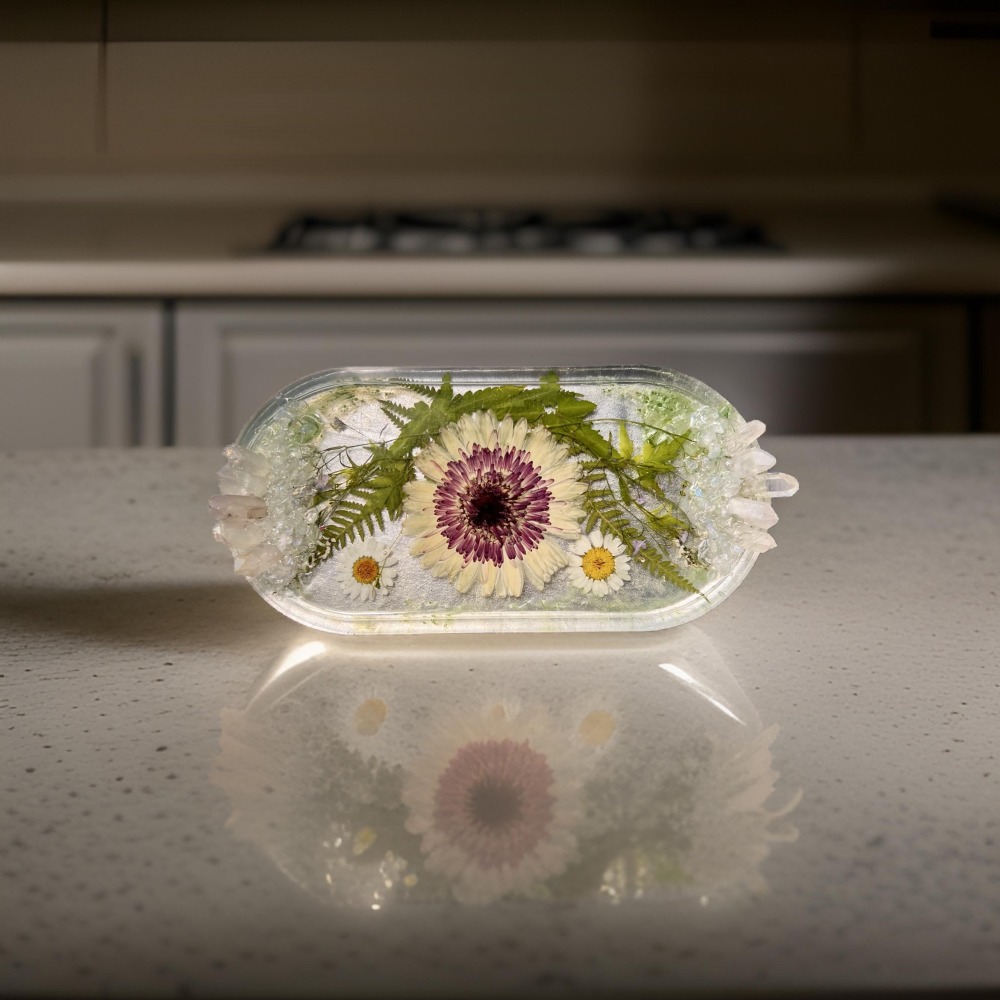 Dried Flower Resin Dish with Quartz Crystal California Shop Small