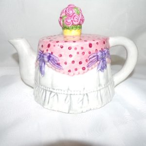 Product Image and Link for Neat Little Pink Table with Bouquet of Roses “Tea for Two” Tea Pot