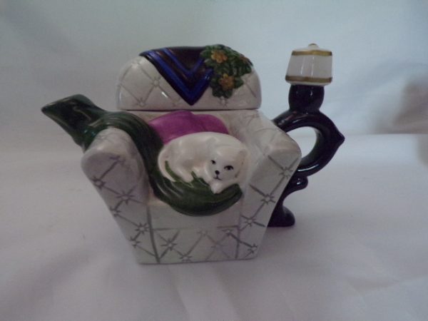 Product Image and Link for Adorable Kitten in Comfy Chair Porcelain Tea Pot