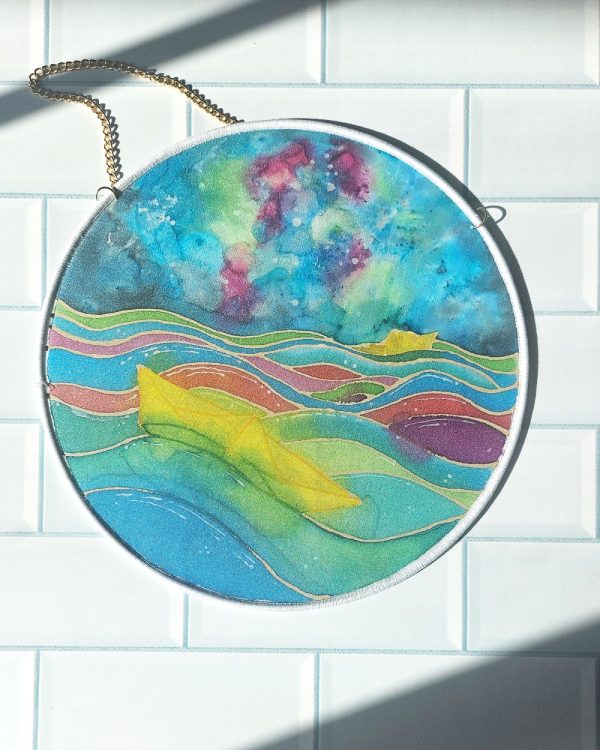 Product Image and Link for 8″ Silk Suncatcher – “Ships in the night”