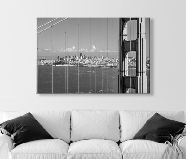 Product Image and Link for Golden Gate Bridge San Francisco Skyline Black and White Photograph