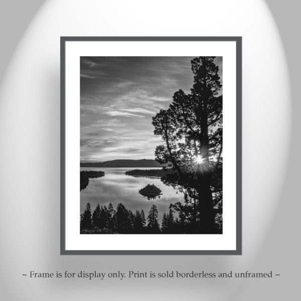 Product Image and Link for Black and White Photo of Lake Tahoe with Emerald Bay Sunrise | Fine Art Print for Home