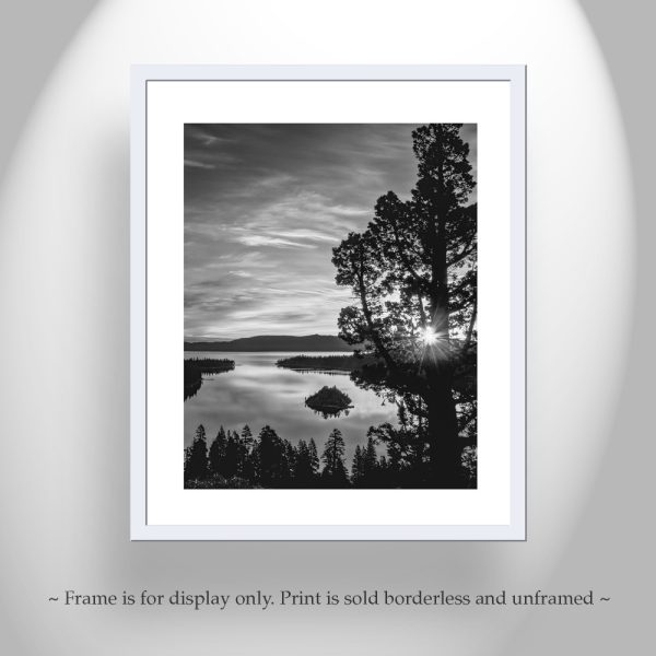 Product Image and Link for Black and White Photo of Lake Tahoe with Emerald Bay Sunrise | Fine Art Print for Home