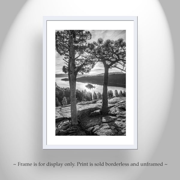 Product Image and Link for Sierra Tahoe Black and White Print with Emerald Bay as Wall Decor for Home