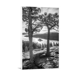 Product Image and Link for Sierra Tahoe Black and White Print with Emerald Bay as Wall Decor for Home