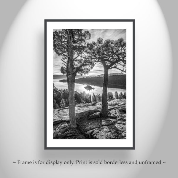 Product Image and Link for Sierra Tahoe Black and White Print with Emerald Bay as Wall Decor for Home