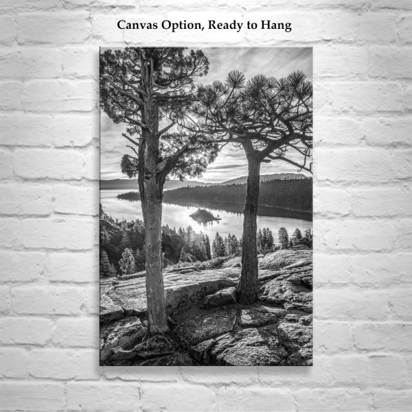 Product Image and Link for Sierra Tahoe Black and White Print with Emerald Bay as Wall Decor for Home