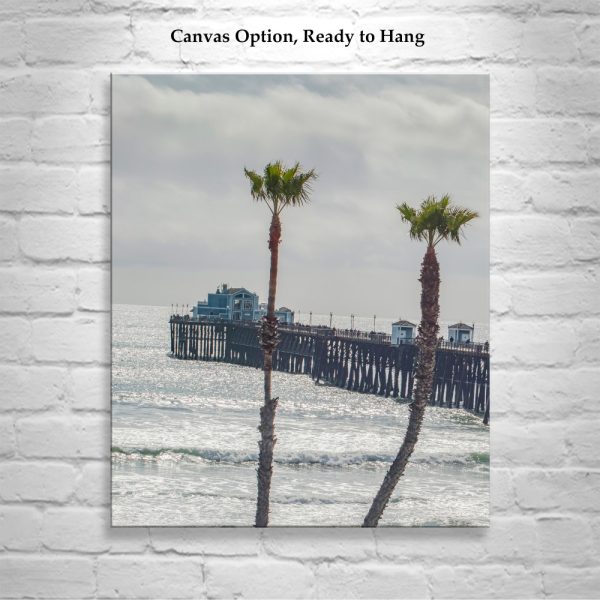 Product Image and Link for Oceanside Pier San Diego California Beach Photography Art Print with Palm Trees as Home Decor