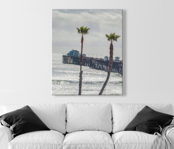 Product Image and Link for Oceanside Pier San Diego California Beach Photography Art Print with Palm Trees as Home Decor