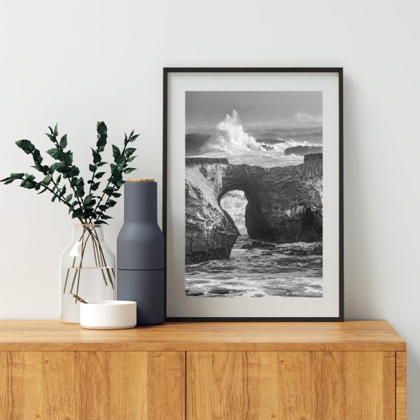 Product Image and Link for Mendocino Coast Vertical Wall Art Print with Northern California Ocean Waves in Black and White