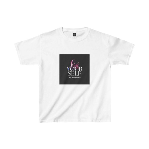 Product Image and Link for EYC Kids Inspirational Tee – “Love Your Self” with QR Design