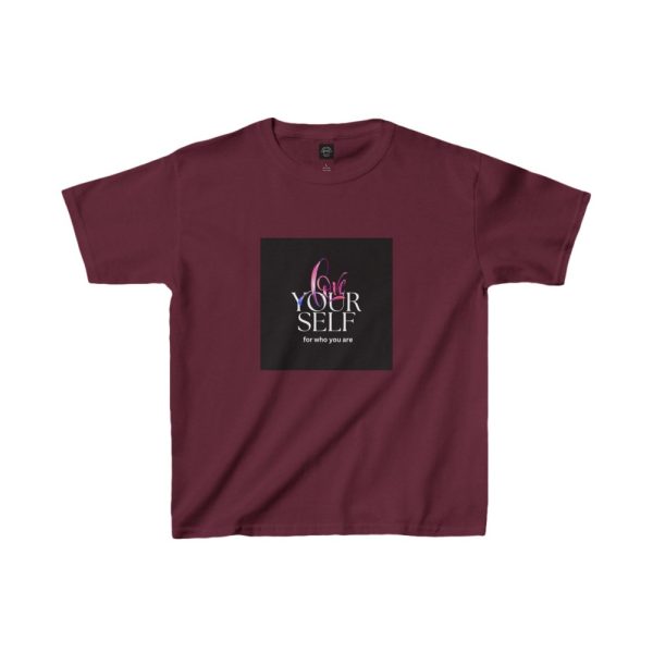 Product Image and Link for EYC Kids Inspirational Tee – “Love Your Self” with QR Design