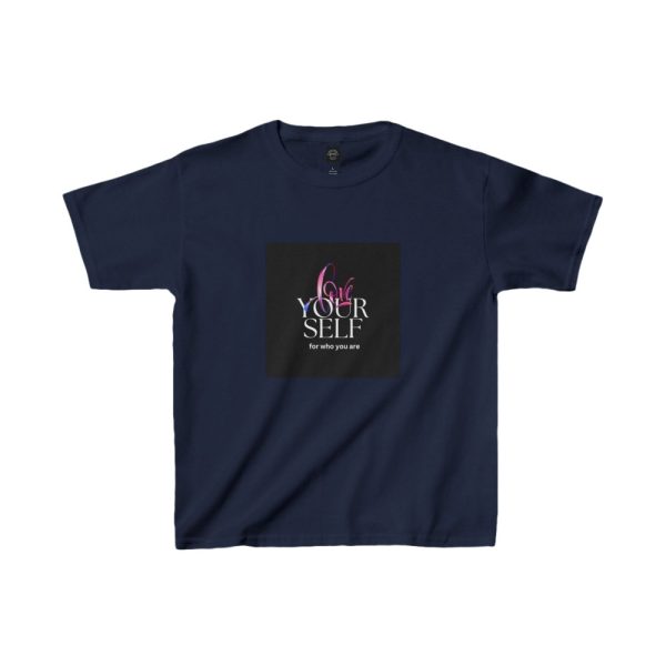 Product Image and Link for EYC Kids Inspirational Tee – “Love Your Self” with QR Design
