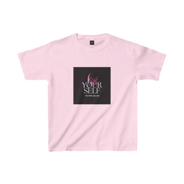 Product Image and Link for EYC Kids Inspirational Tee – “Love Your Self” with QR Design