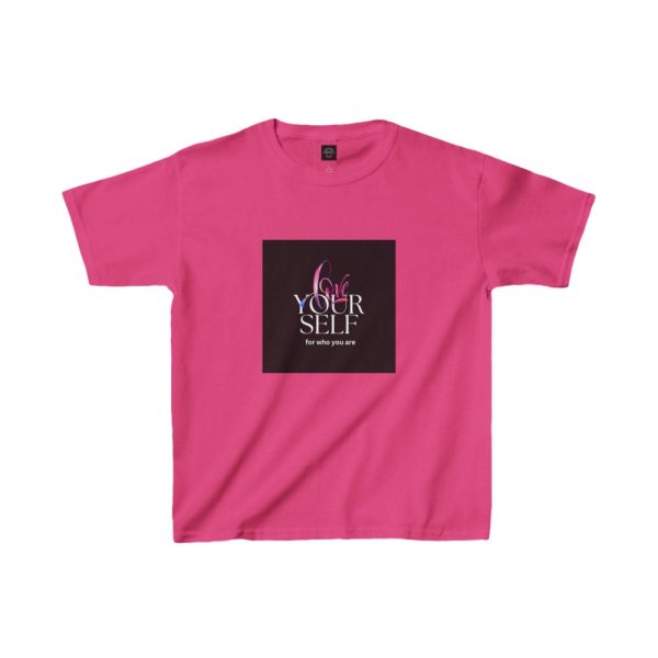 Product Image and Link for EYC Kids Inspirational Tee – “Love Your Self” with QR Design