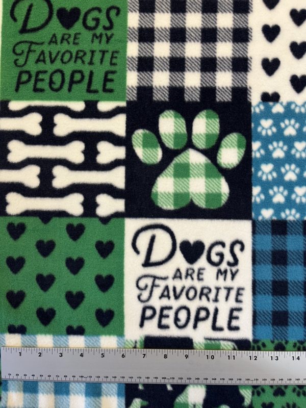 Product Image and Link for No Sew Anti-Pill Fleece Tie Blanket – 🐶 Green & Blue Patchwork Dogs Are My Favorite Print w/ Grey Alloy ⚙️ Solid Backing