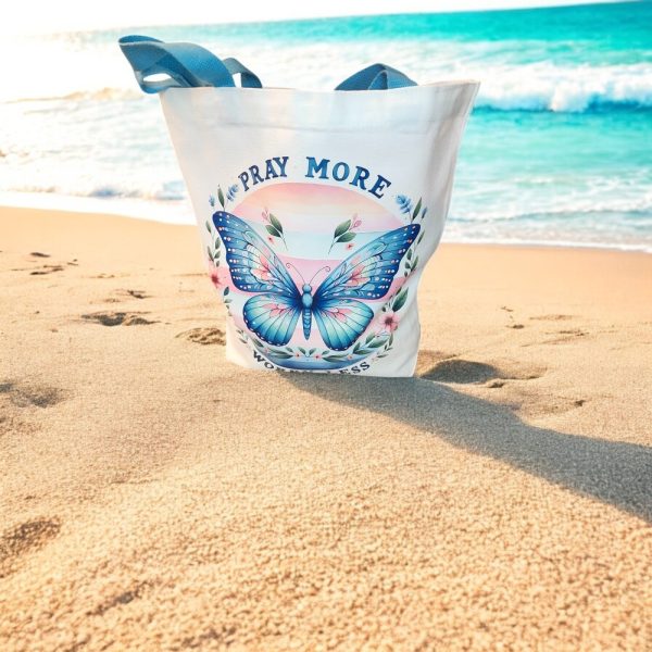 Product Image and Link for Butterfly Faith Tote and Makeup Bag – Pray More Tote Set – Spiritual Gift for Her